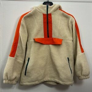 Urban Outfitters Kenzie Sherpa Fleece Popover Hoodie Jacket- Cream, Orange, Teal
